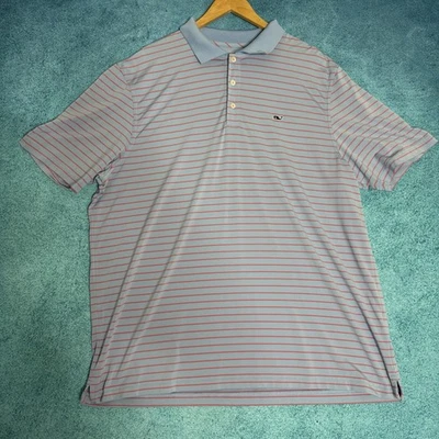Vineyard Vines 男式 XL 性能 Polo 衫蓝色条纹高尔夫弹力 — 第 1/4 张图片