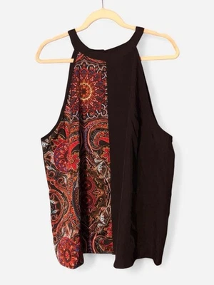 Emery Rose XXL Halter Neck Paisley Print Sleeveless Tank Blouse Red Black Womens - Image 1 of 4