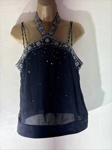 Womens Karen Millen Uk 14 100% Silk Sleeveless Beaded Occasion Camisole Blouse - Picture 1 of 7