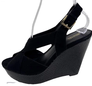 Michael Kors Women's Becky Sandal Wedge Black Suede Size 9.5 M NWB - Picture 1 of 11