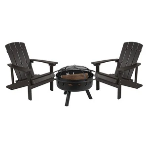 Flash Furniture Charlestown Adirondack Chair Set with Fire Pit Slate Gray 3 - Picture 1 of 9