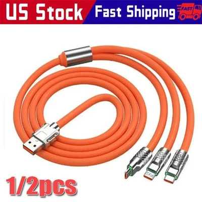 3 in 1 Max 120W 6.0 FT Fast Charging Cable USB Universal Cell Phone Charger Cord - Image 1 of 4