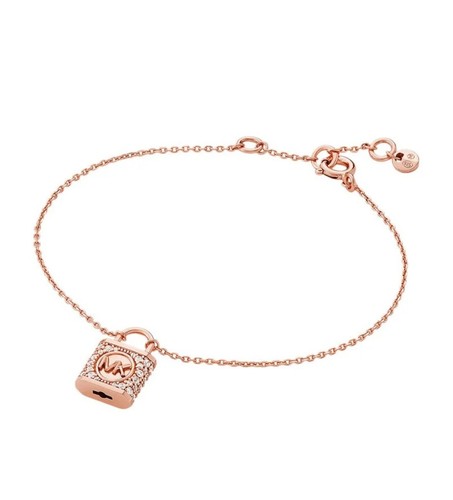 MICHAEL KORS Rose G Pave MK Logo Charm Slider Bracelet MKJ7321791 MKJ7321 NEW