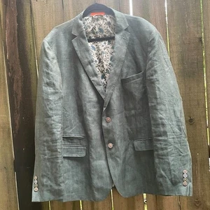 TALLIA Green Blue Herringbone 100% Linen Two Button Sport Coat Blazer 46R NWOT - Picture 1 of 11