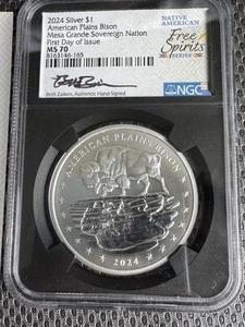 Incuse Bison Reflections 🦬 2024 Mesa Grande Sov Nation 1oz MS70 FDOI Firmado - Imagen 1 de 9