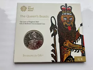 2017 THE QUEENS BEASTS ~ THE LION OF ENGLAND BU FIVE 5 POUND ROYAL MINT PACK - Picture 1 of 4