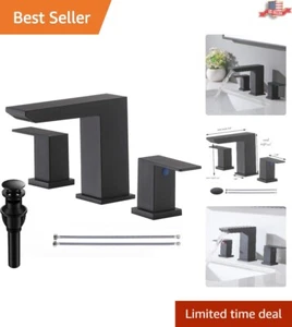 Premium Black Waterfall Bathroom Sink Faucet - 8 Inch Widespread, 2 Handles - Picture 1 of 9