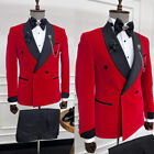 2 pièces costume homme rouge marié mariage meilleur smoking revers noir affaires formel