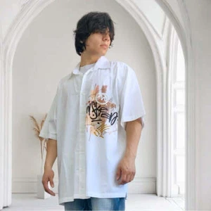Men's Miskeen White | Brown Hand-Painted Button Down Casual Shirts NWT - Picture 1 of 4