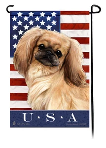 Patriotic USA Garden Flag - Fawn Sable Pekingese 098D - Picture 1 of 1