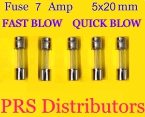 Fuse 7A 250V 5X20mm FAST BLOW QUICK BLOW Glass Fuse 7 Amp 5 pieces USA SELLER - Picture 1 of 3