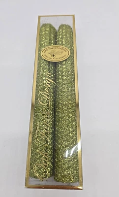 8” Handmade Beeswax Candles Chartreuse Metallic Oak Forest California Set 2 NEW - Image 1 of 4