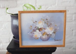 Vintage Original Framed Floral Still Life White Roses Oil Painting Canvas Signed - Picture 1 of 12