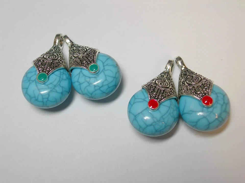 Pendiente colgante tribal de resina gota 2 caras azul 28 mm x 16 mm (4) Foto 1 de 1