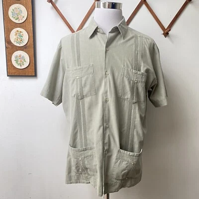 Camisa Cubana Renato Collezioni Años 90 De Colección Abotonada 4 Bolsillos Salvia Para Hombres XL Foto 1 de 4