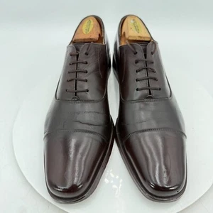 Salvatore Ferragamo Men Size 10.5B Dark Brown Leather Cap Toe Oxford Dress Shoes - Picture 1 of 14
