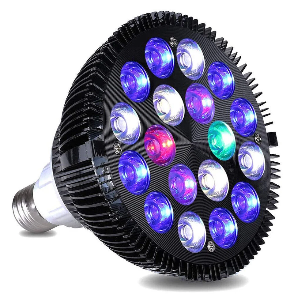 E27 LED Aquarium Spotlight Bulb Full Spectrum Fish Tank Marine Plant Lamp 12-54W - Image 1 of 4
