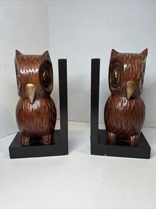 Par de sujetalibros de madera tallada de nogal macizo Wise Owl 1 - Imagen 1 de 12