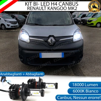 KIT LED H4 6000K RENAULT KANGOO MK2 18000 LUMEN CANBUS XENO XENON 100% NO ERRORE - Immagine 1 di 4