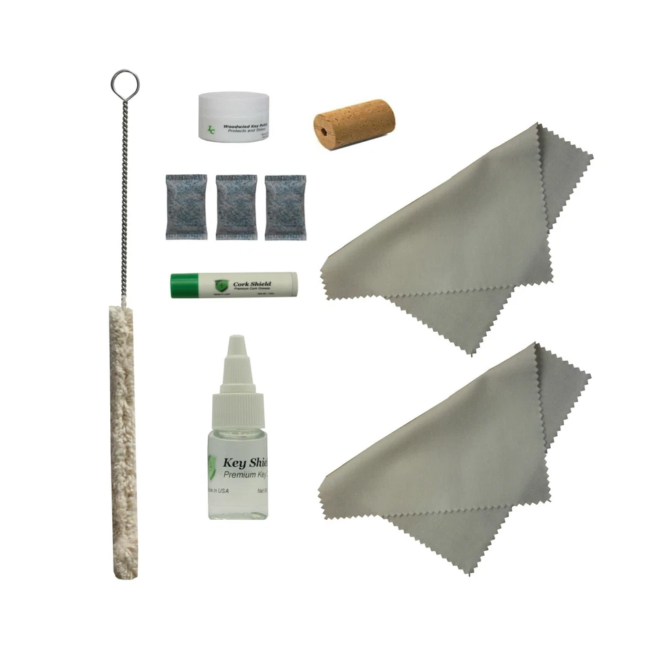 INSTRUMENT CLINIC Flute Care Kit, Oil, Swab, Polishing Cloths, Cork Grease, Head Cork, Packets