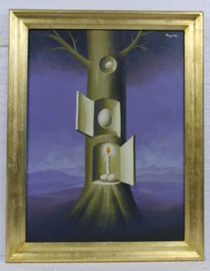 AMAZING RENE MAGRITTE OIL ON CANVAS 1948 WITH FRAME IN GOLDEN LEAF VERY NICE - Picture 1 of 12