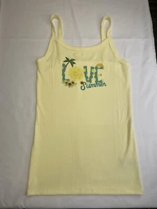 Junior Women Teen Lemon Yellow Love Summer Ribbed Cami Tank Top Large NEW - Picture 1 of 3