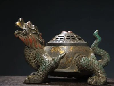 Estatua quemador de incienso tortuga dragón marca qianlong bronce dinastía Qing de China de 8" Foto 1 de 4