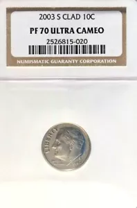 2003-S CLAD ROOSEVELT DIME GRADED PF 70 ULTRA CAMEO BY NGC - Picture 1 of 2