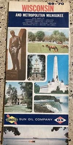 VINTAGE1969-70 WISCONSIN MILWAUKEE SUNOCO SUN OIL COMPANY GAS TRAVEL ROAD MAP - Picture 1 of 12