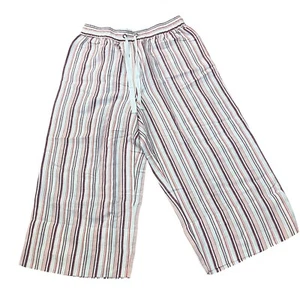 Denim 24/7 Linen Blend Crop Pants 18W Striped Wide Leg Boho Vacation Drawstring - Picture 1 of 7