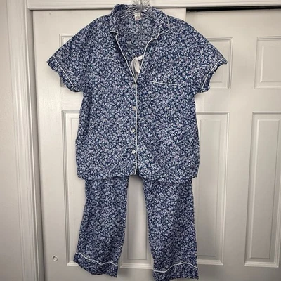 Conjunto de pijama J Crew para mujer con botones 100 % algodón azul estampado floral talla grande Foto 1 de 4