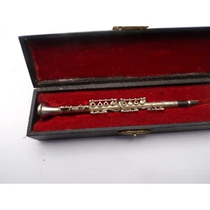 Miniature Salesman Sample Clarinet Silver Tone with Original Wood Case - Picture 1 of 4