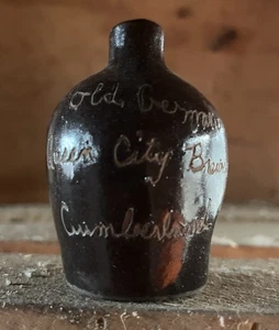 Old Stoneware Whiskey Scratch Jug, Cumberland MD, Queen City, Old German Beer - Picture 1 of 8