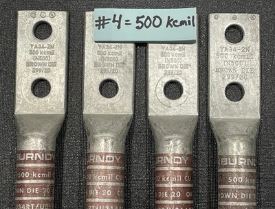 BURNDY YA34-2N N500 2 HOLE COMPRESSION CRIMP LUG BROWN DIE 500 KCMIL (QTY 4) - Image 1 of 2