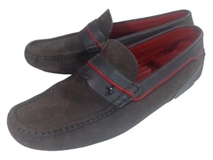 TOD'S Ferrari Leather Driving Shoe Moccasin Brown Gray Red Horse Emblem Men's 8 - Picture 1 of 12