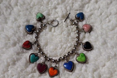 Joan Slifka Sterling Silver Reversible Heart Charm Bracelet – Southwestern, - Image 1 of 4