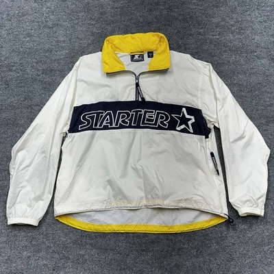 Chaqueta cortavientos vintage Starter para mujer M suéter blanco/azul marino/amarillo RN50611 Foto 1 de 4