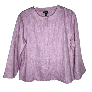 Eileen Fisher 100% Irish Linen Purple Jacket Sz Large Lagenlook Summer Beach - Picture 1 of 8