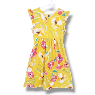 Tea Collection Girls 12 Faux Wrap Dress Painterly Hibiscus Yellow - Image 1 of 4