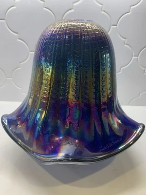VTG  iridescent carnival QUOIZEL BLOWN GLASS LIGHT SHADE - SIGNED TODD PHILLIPS - Image 1 of 4
