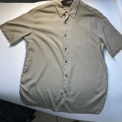 Axist 70’s-Retro-Hombre’s-SS-Mediana-Camisa-Patrón de Lunares Geométricos-Seda Lavable Foto 1 de 4