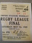 MATCH TICKET 1949 RUGBY LEAGUE CHALLENGE CUP FINAL BRADFORD NORTHERN V HALIFAX 