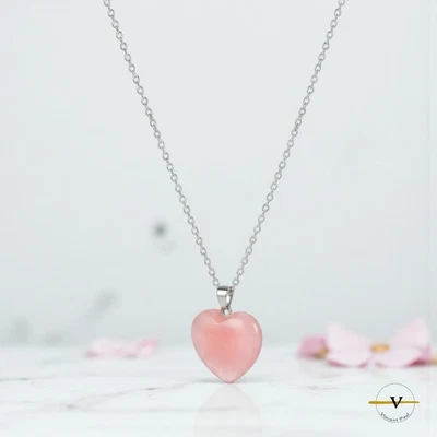 COLLANA DONNA ARGENTO 925 RODIATO PIETRA NATURALE QUARZO FRAGOLA FORMA DI CUORE - Immagine 1 di 4