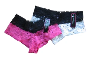 A145 Native Intimates NEW Black Polka Dots All Over Stretch Floral Lace Boyshort - Picture 1 of 9