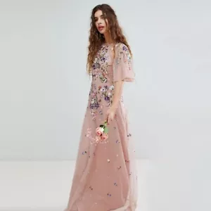NWT ASOS Floral Embroidered Dobby Mesh Flutter Sleeve Maxi Dress Size 4 - Picture 1 of 16