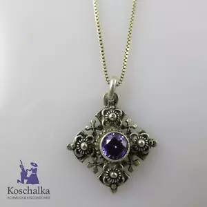 Bezaubernde 925er Silberkette mit einem Kreuzanhänger und einem Amethyst (E5121) - Bild 1 von 6
