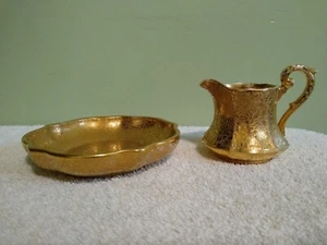 Vintage Gold Blumen Milchkännchen & Teller Schale Lot Warwick - Bild 1 von 8