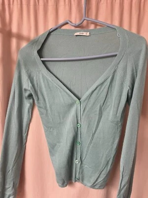 Authentic Prada Italy Blue Green Cashmere Silk Cardigan Womens Sweater Size 38 - Image 1 of 4