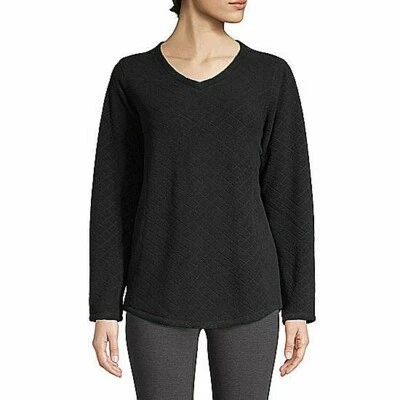 Pullover polar polar manga larga 2XL negro texturizado St. John's Bay Plus para mujer Foto 1 de 2