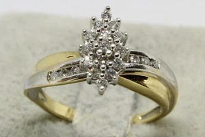 Diamond Cluster Gold Ring 10K Solid Gold Genuine Diamonds Size 5.75 - Picture 1 of 12